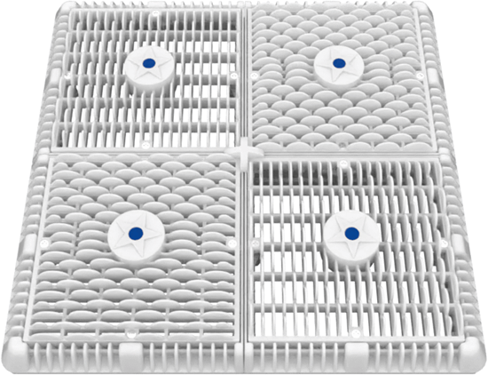 Picture of AquaStar 18 Square Frame with Four 9 Square Wave Anti-Entrapment Suction Outlet Covers and Vented Riser Rings, White | WAV18WR101