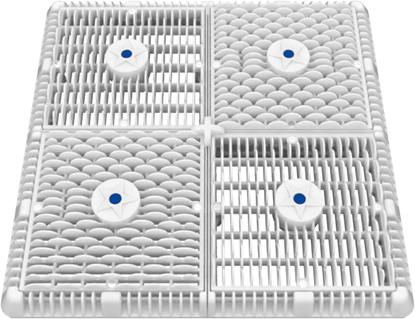 Picture of AquaStar 18 Square Frame with Four 9 Square Wave Anti-Entrapment Suction Outlet Covers and Vented Riser Rings, Black | WAV18WR102